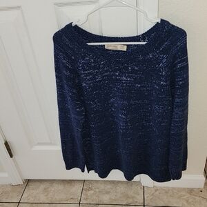 New Faded Glory BLUE & White Brindle Scoop Neck Sweater Size Large 12-14